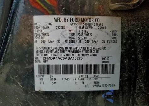 2010 Ford Edge Sport from USA, damaged, VIN 2FMDK4AC6ABA13276